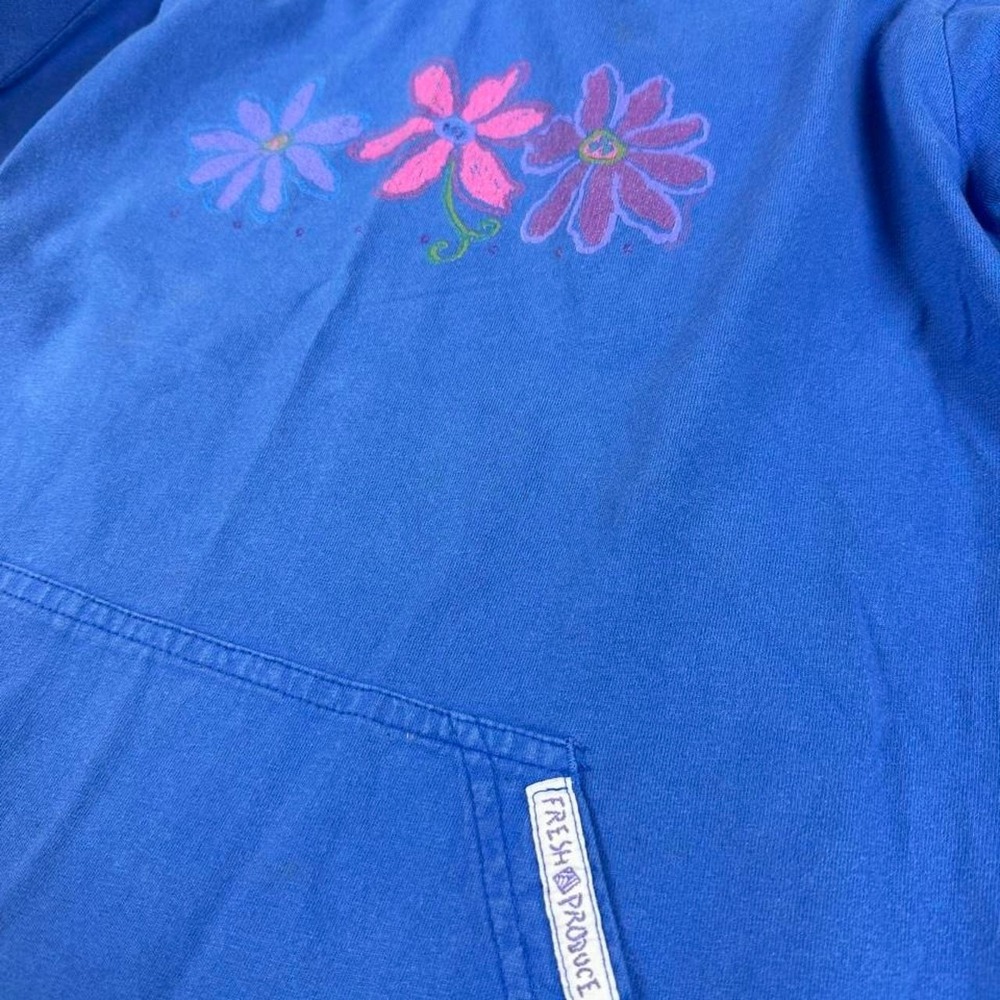 Vintage Fresh Produce Floral Embroidered Hoodie Blue Adult Small Made In USA - Picture 2 of 5
